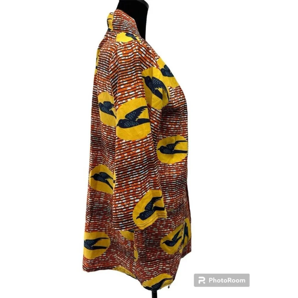 Grass Fields Kimono African Print Sz 8‎ Orange Black Crow - Picture 2 of 5